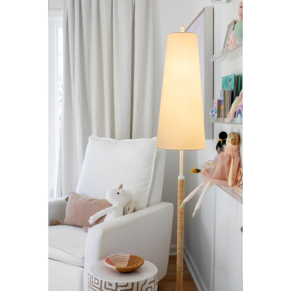 Mariana 2 Lights Floor Lamp Raffia Wrapped Textured White Finish - Bees Lighting