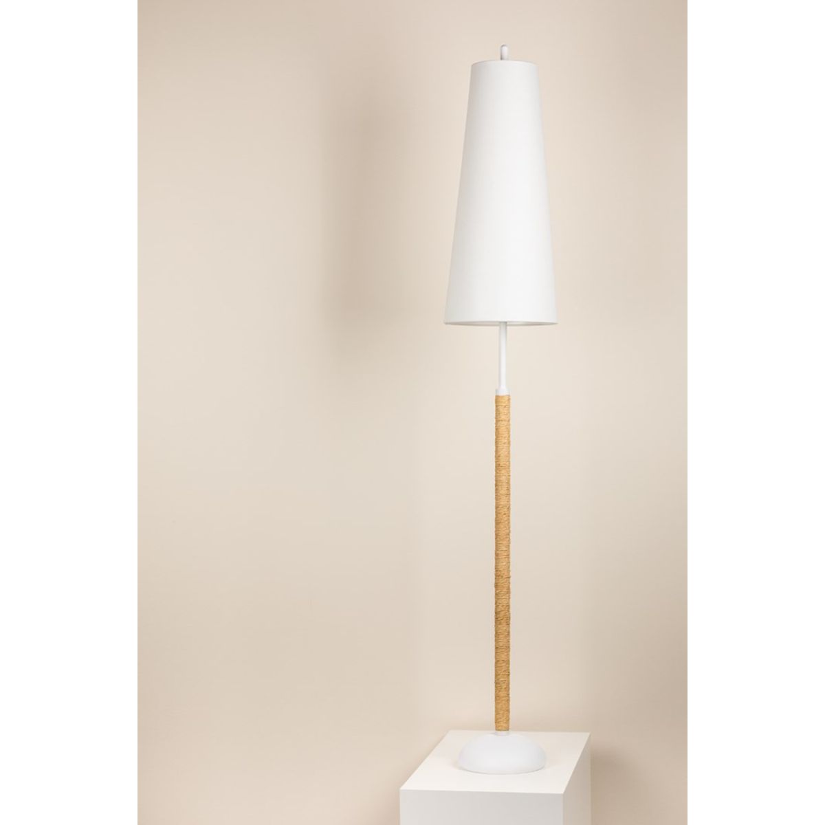 Mariana 2 Lights Floor Lamp Raffia Wrapped Textured White Finish - Bees Lighting