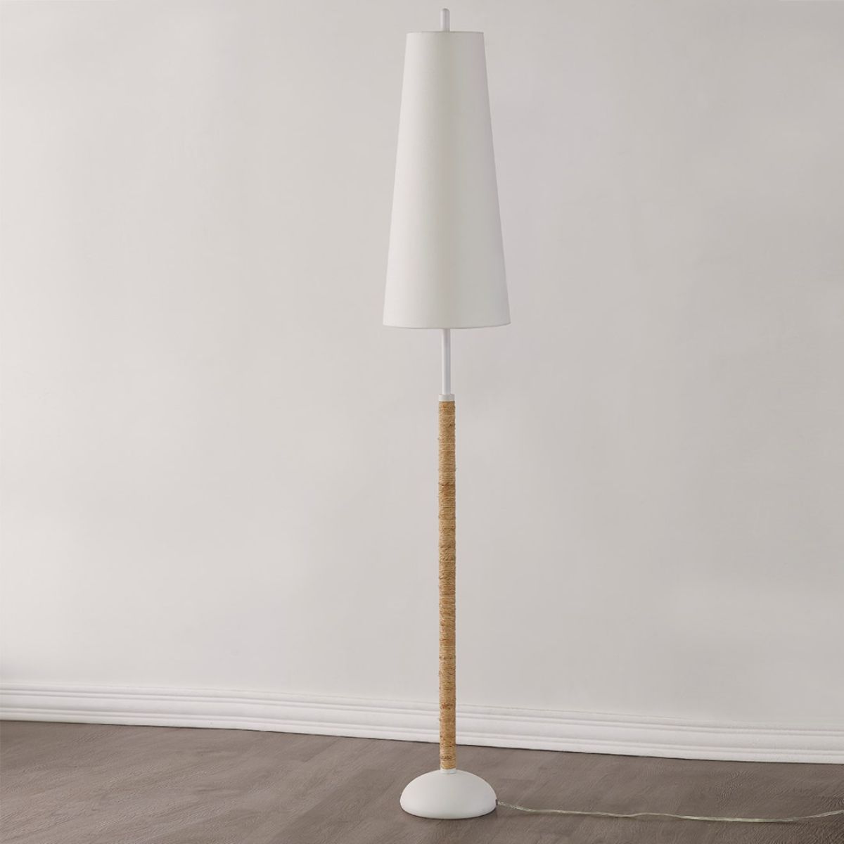 Mariana 2 Lights Floor Lamp Raffia Wrapped Textured White Finish - Bees Lighting