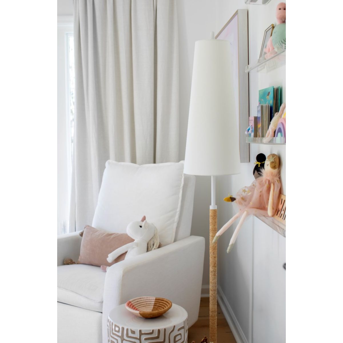 Mariana 2 Lights Floor Lamp Raffia Wrapped Textured White Finish - Bees Lighting