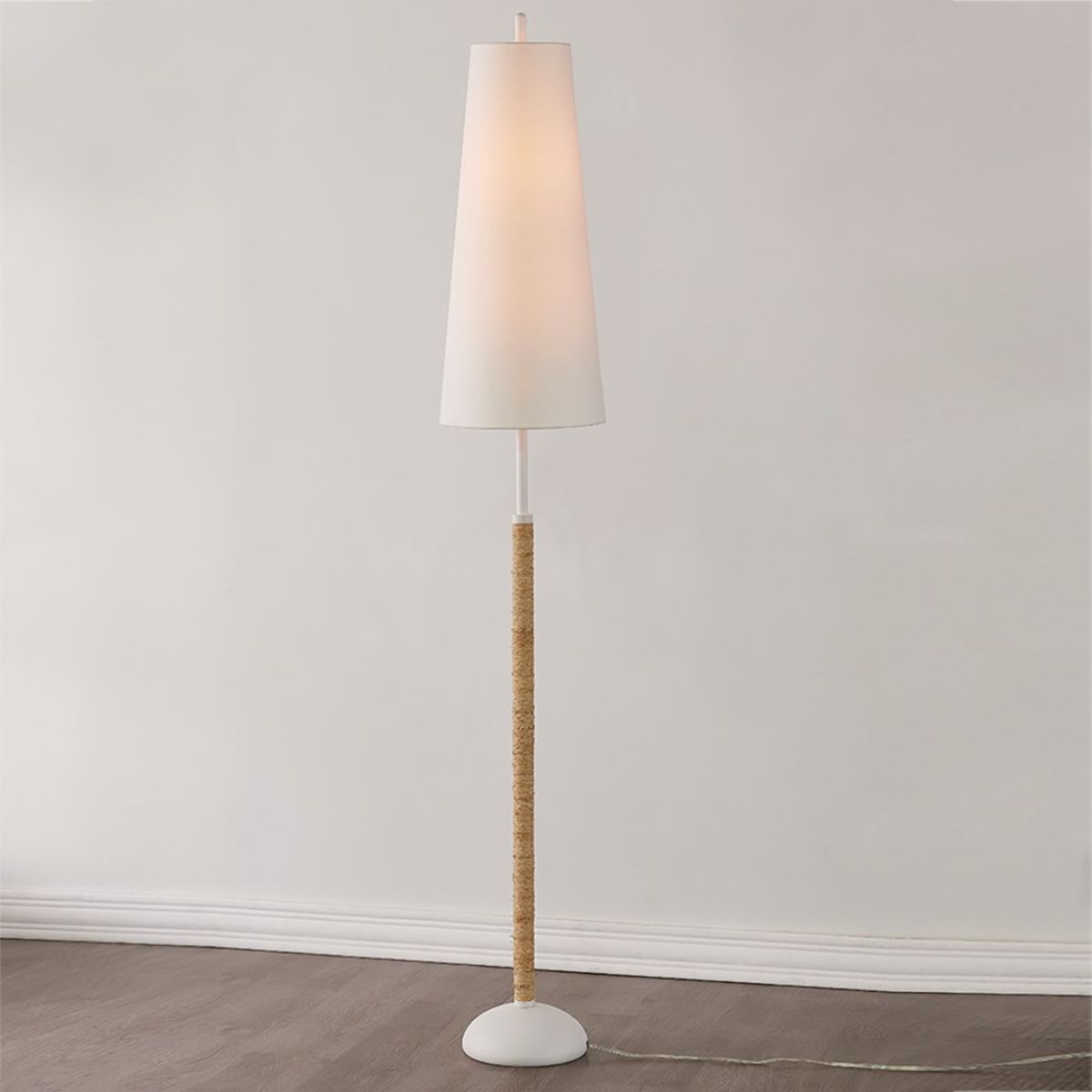 Mariana 2 Lights Floor Lamp Raffia Wrapped Textured White Finish - Bees Lighting