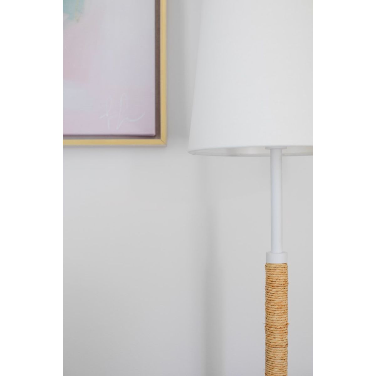 Mariana 2 Lights Floor Lamp Raffia Wrapped Textured White Finish - Bees Lighting