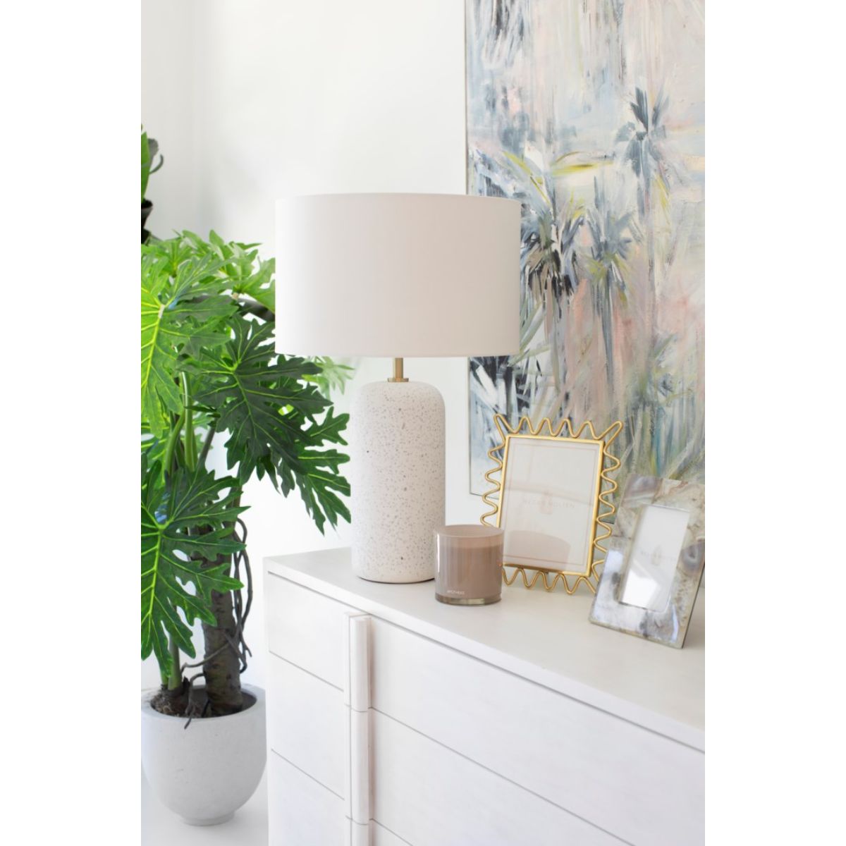 Margaret Table Lamp Blue Grey Terrazo with Aged Brass Accents - Bees Lighting