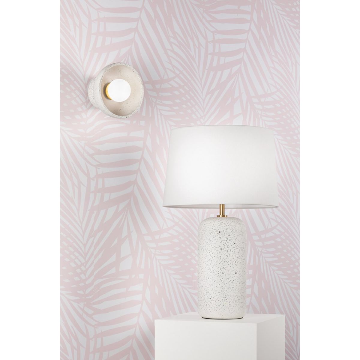 Margaret Table Lamp Blue Grey Terrazo with Aged Brass Accents - Bees Lighting