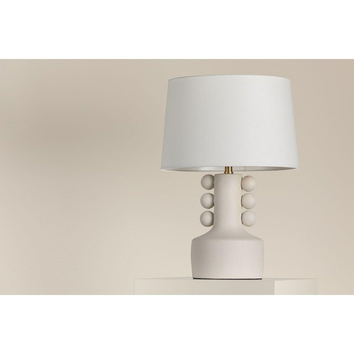 Amalia Table Lamp Ceramic White Speck with Aged Brass Accents