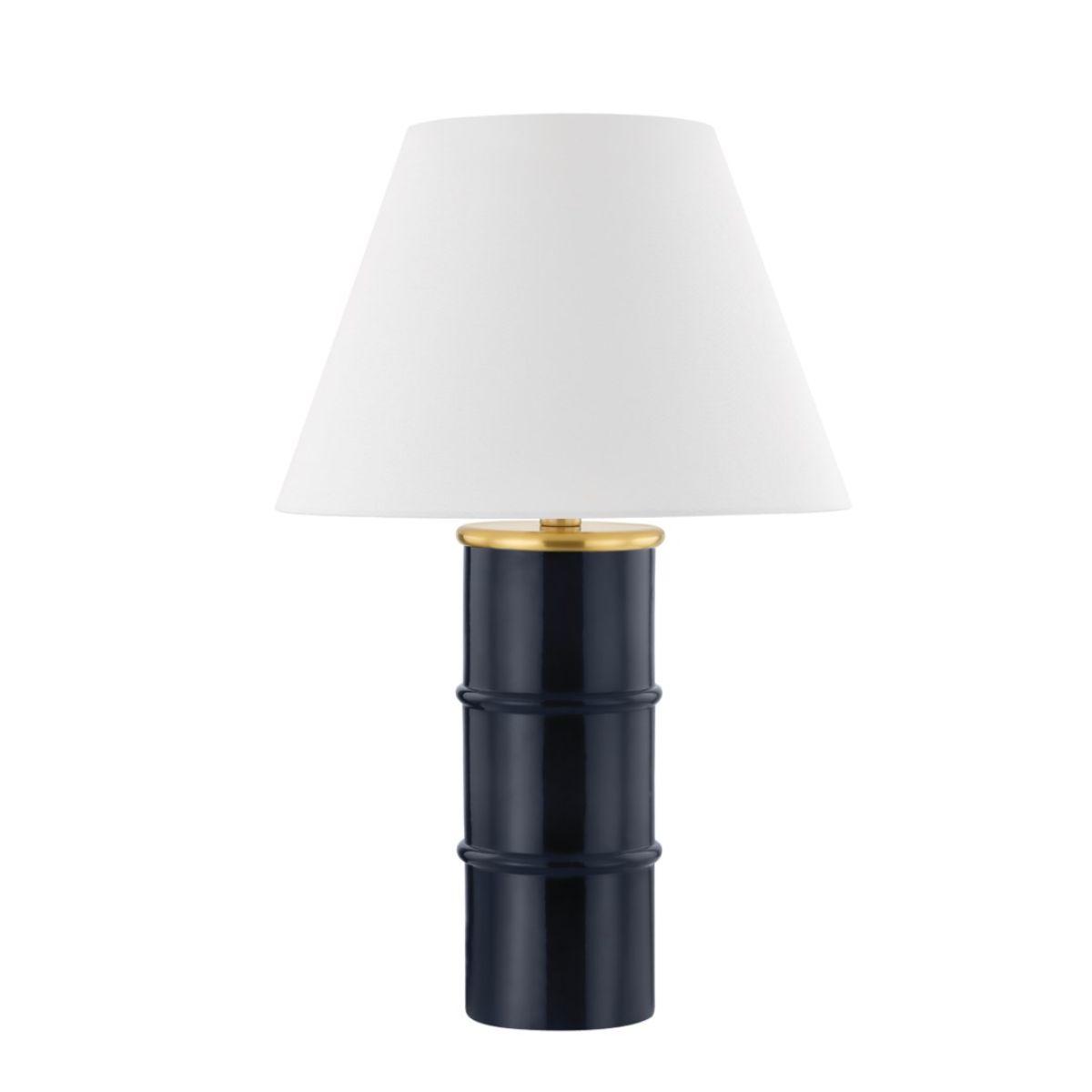Banyan Table Lamp Ceramic Gloss Navy with Aged Brass Finish - Bees Lighting