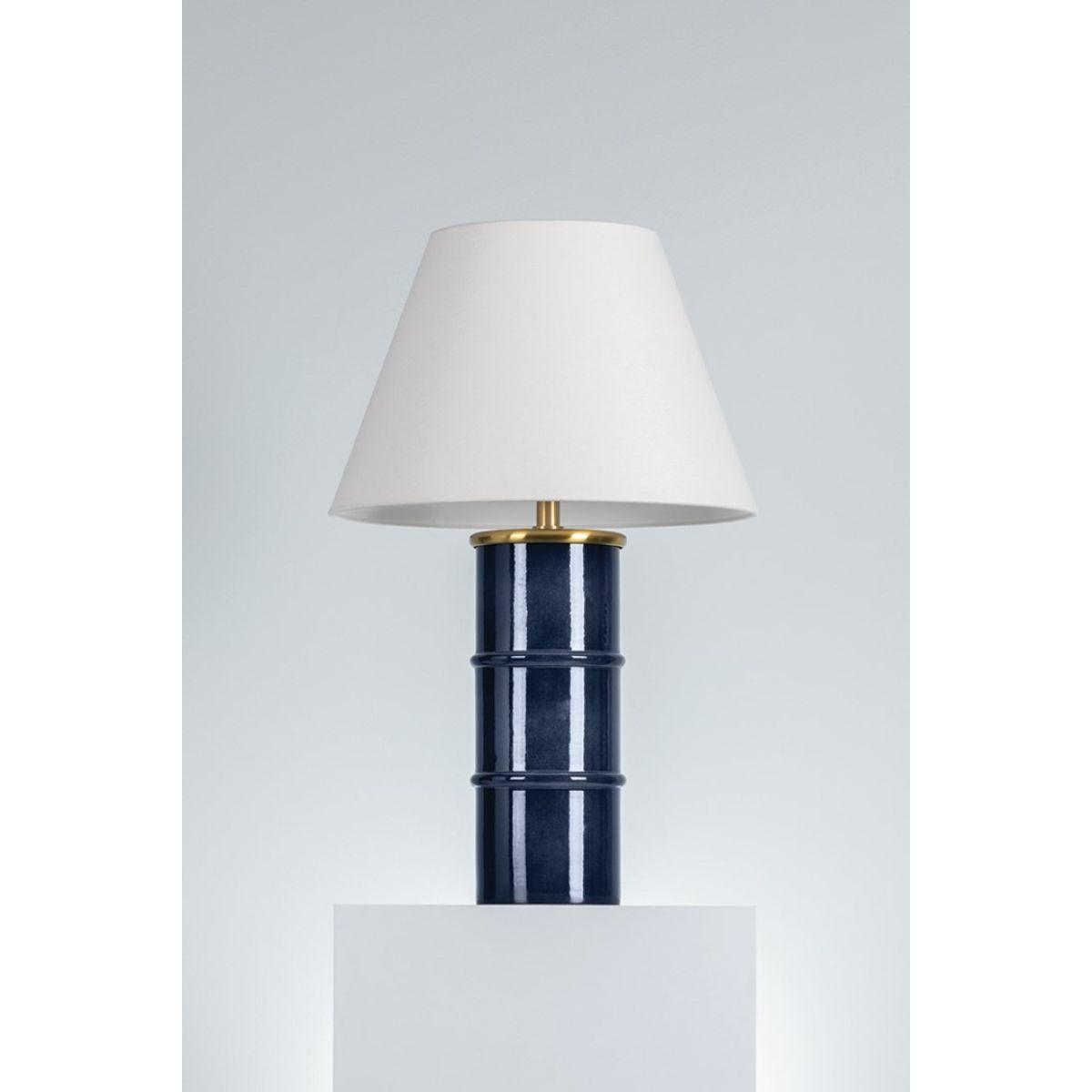 Banyan Table Lamp Ceramic Gloss Navy with Aged Brass Finish - Bees Lighting