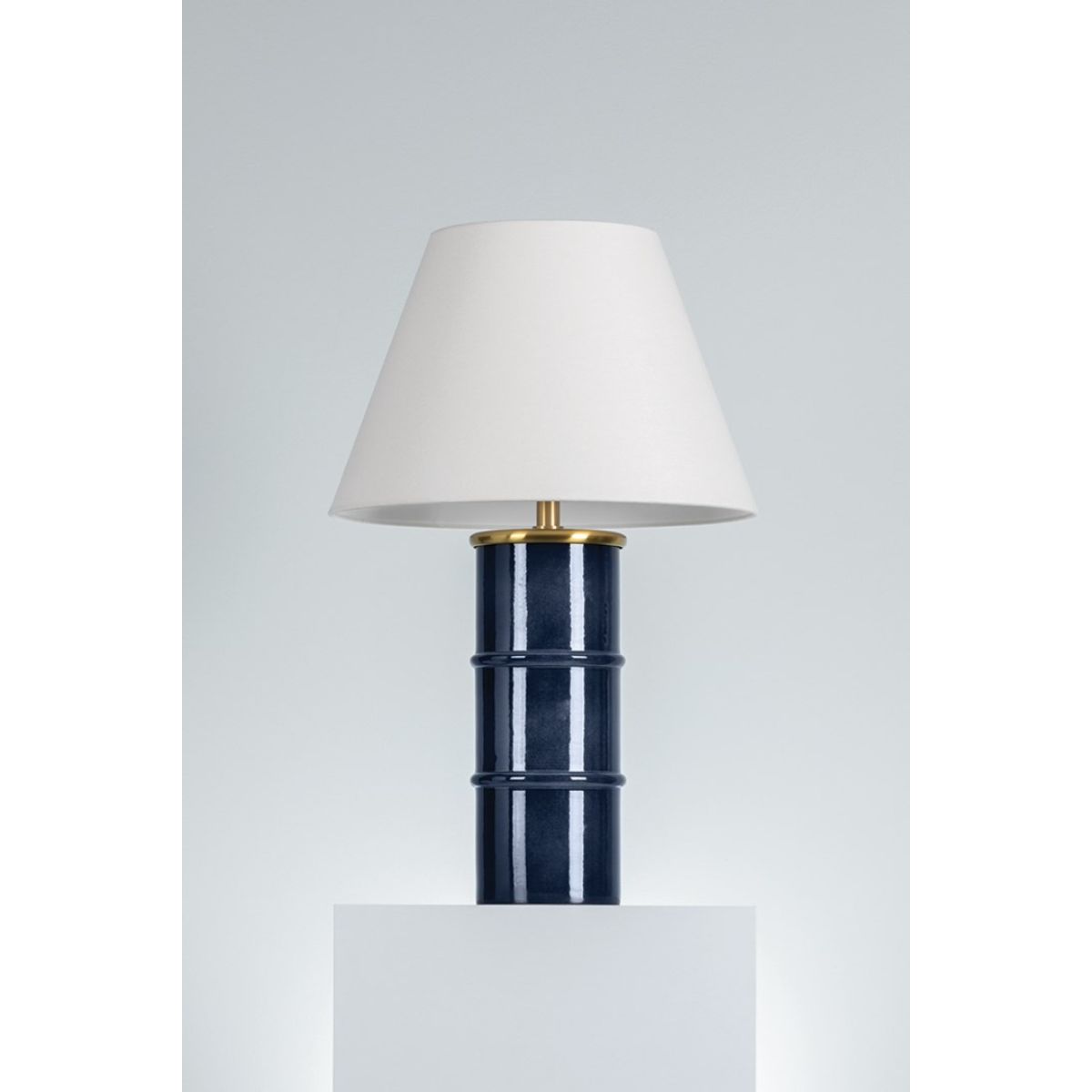 Banyan Table Lamp Ceramic Gloss Navy with Aged Brass Finish - Bees Lighting