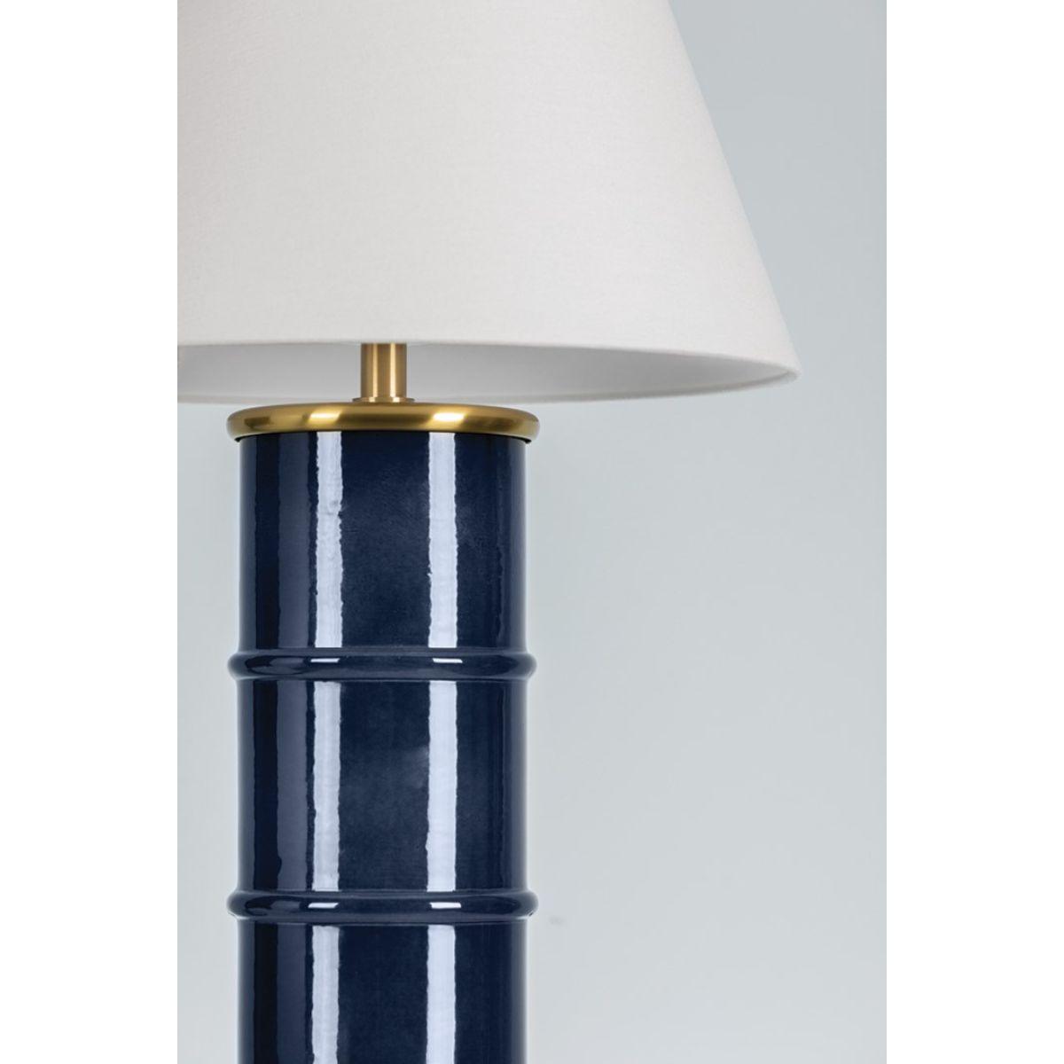 Banyan Table Lamp Ceramic Gloss Navy with Aged Brass Finish - Bees Lighting