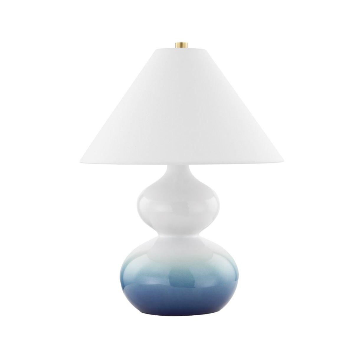 Aimee Table Lamp Ceramic Blue Ombre with Aged Brass Accents - Bees Lighting