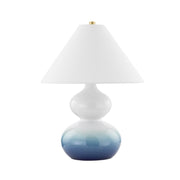 Aimee Table Lamp Ceramic Blue Ombre with Aged Brass Accents - Bees Lighting