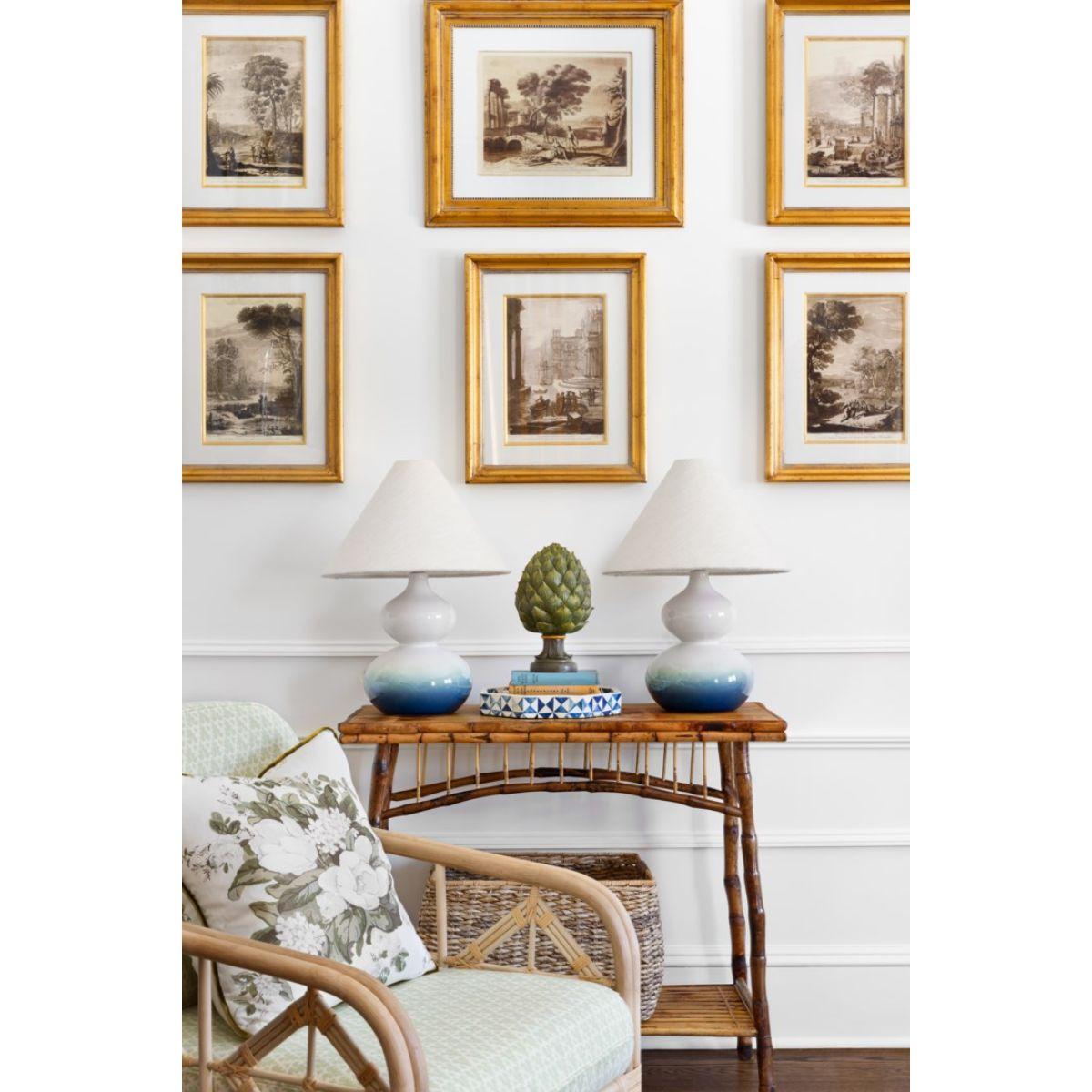 Aimee Table Lamp Ceramic Blue Ombre with Aged Brass Accents - Bees Lighting