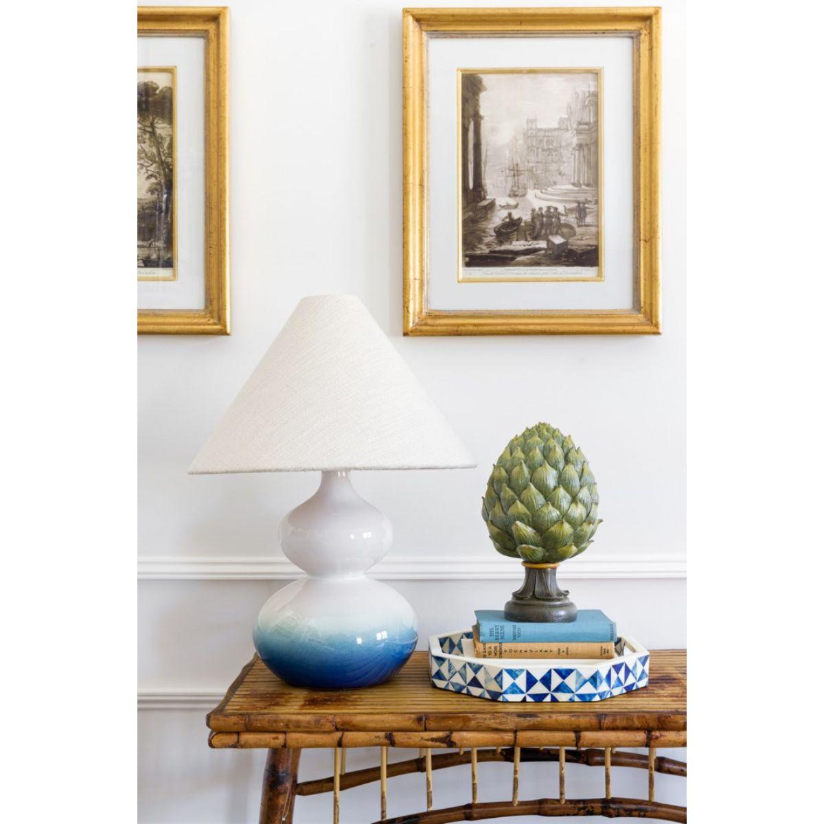 Aimee Table Lamp Ceramic Blue Ombre with Aged Brass Accents - Bees Lighting