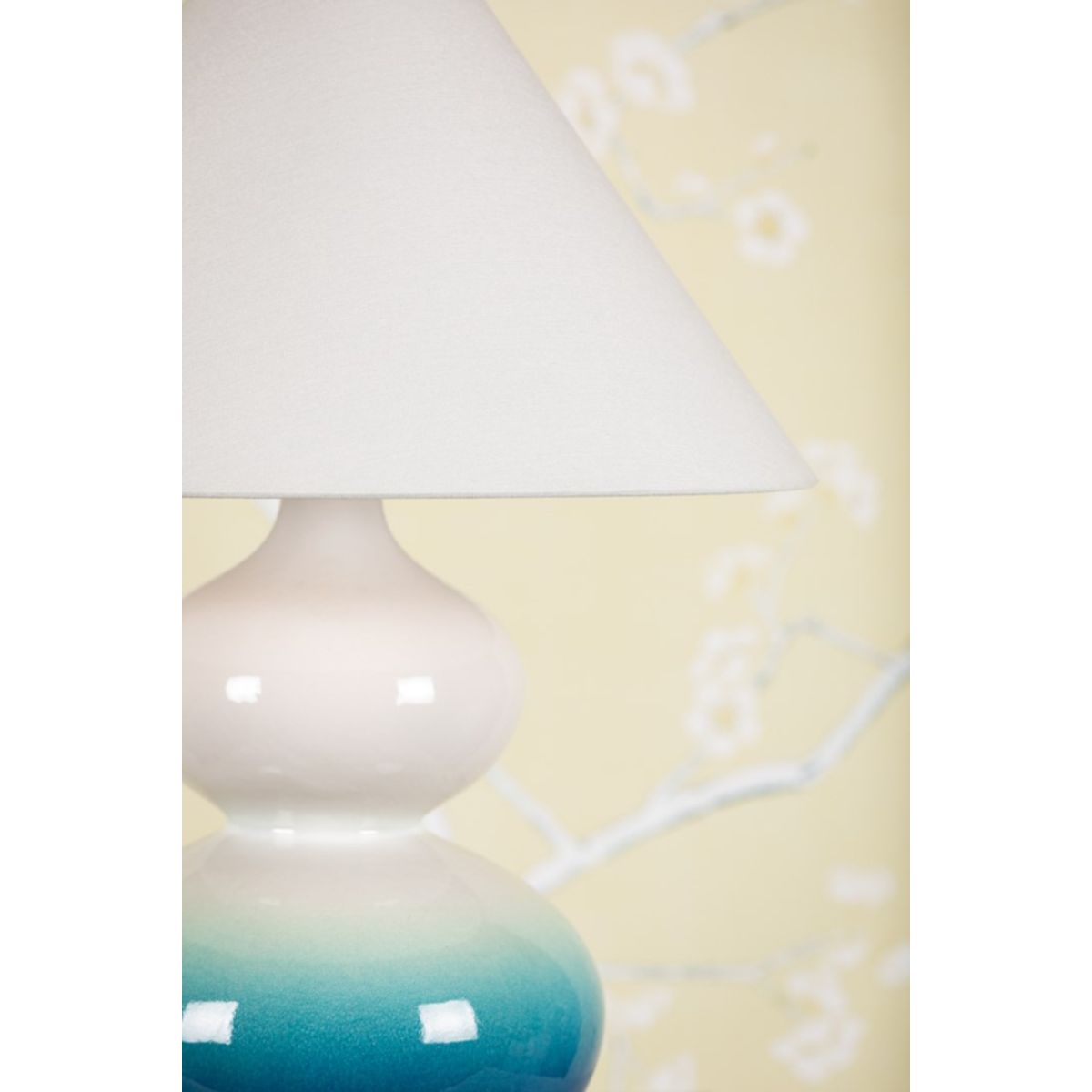 Aimee Table Lamp Ceramic Blue Ombre with Aged Brass Accents - Bees Lighting