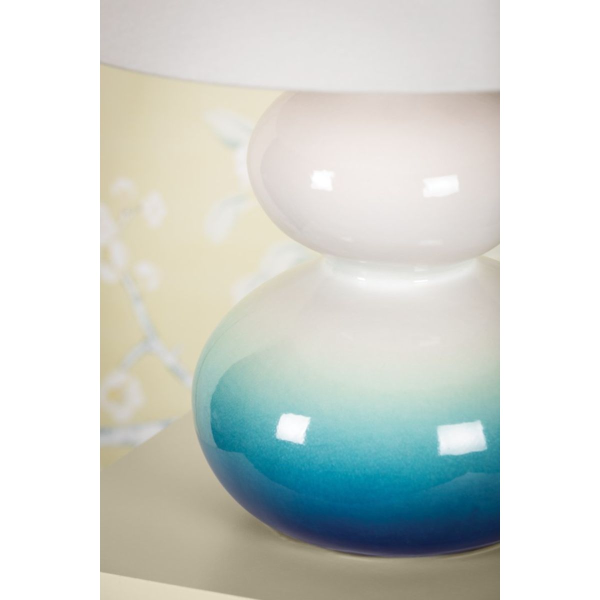 Aimee Table Lamp Ceramic Blue Ombre with Aged Brass Accents - Bees Lighting