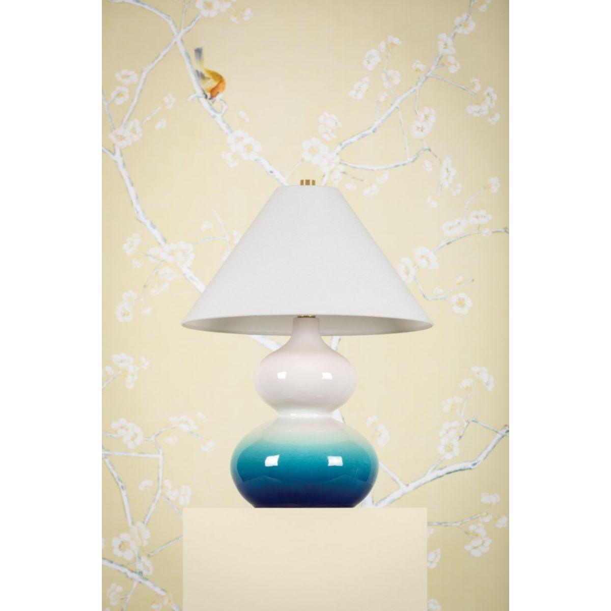 Aimee Table Lamp Ceramic Blue Ombre with Aged Brass Accents - Bees Lighting