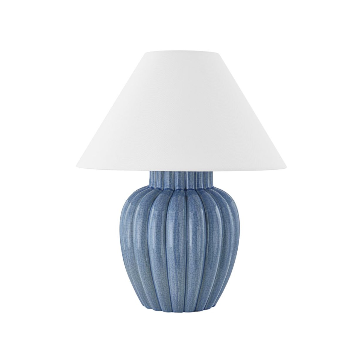 Clarendon Table Lamp Ceramic Ariel Okin Blue with Aged Brass Accents - Bees Lighting