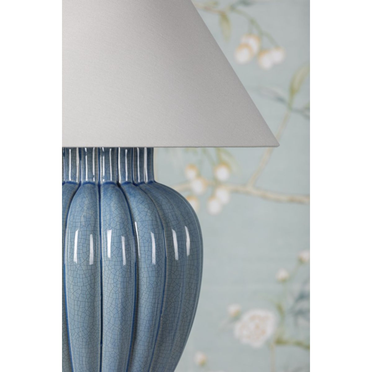 Clarendon Table Lamp Ceramic Ariel Okin Blue with Aged Brass Accents - Bees Lighting