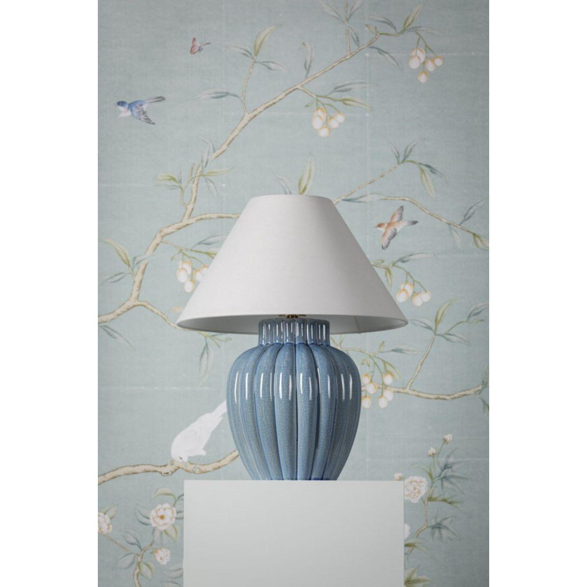 Clarendon Table Lamp Ceramic Ariel Okin Blue with Aged Brass Accents - Bees Lighting