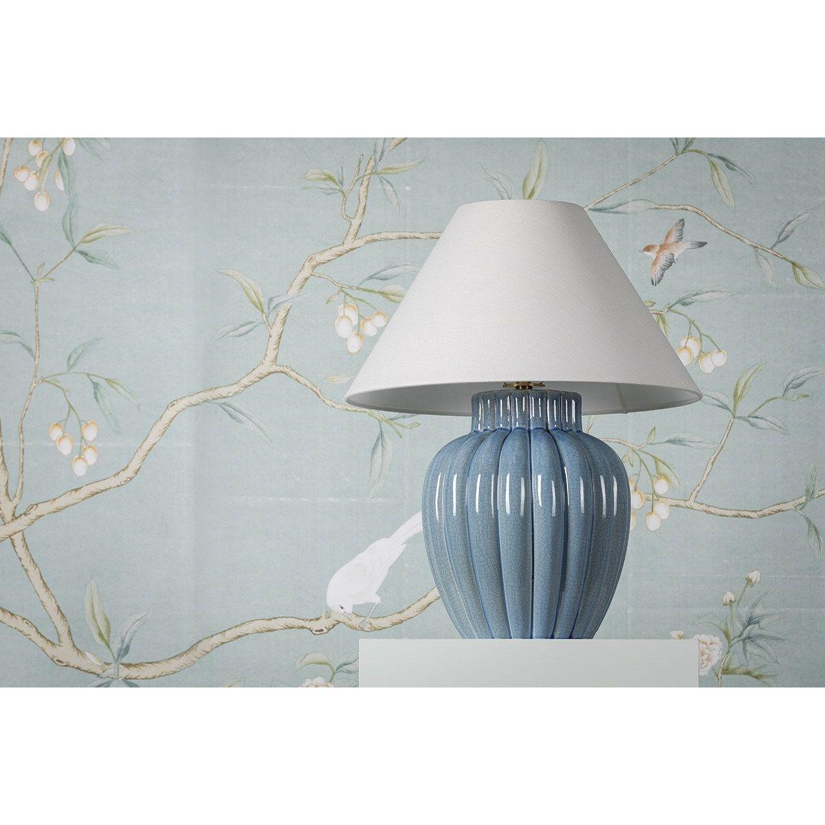 Clarendon Table Lamp Ceramic Ariel Okin Blue with Aged Brass Accents - Bees Lighting