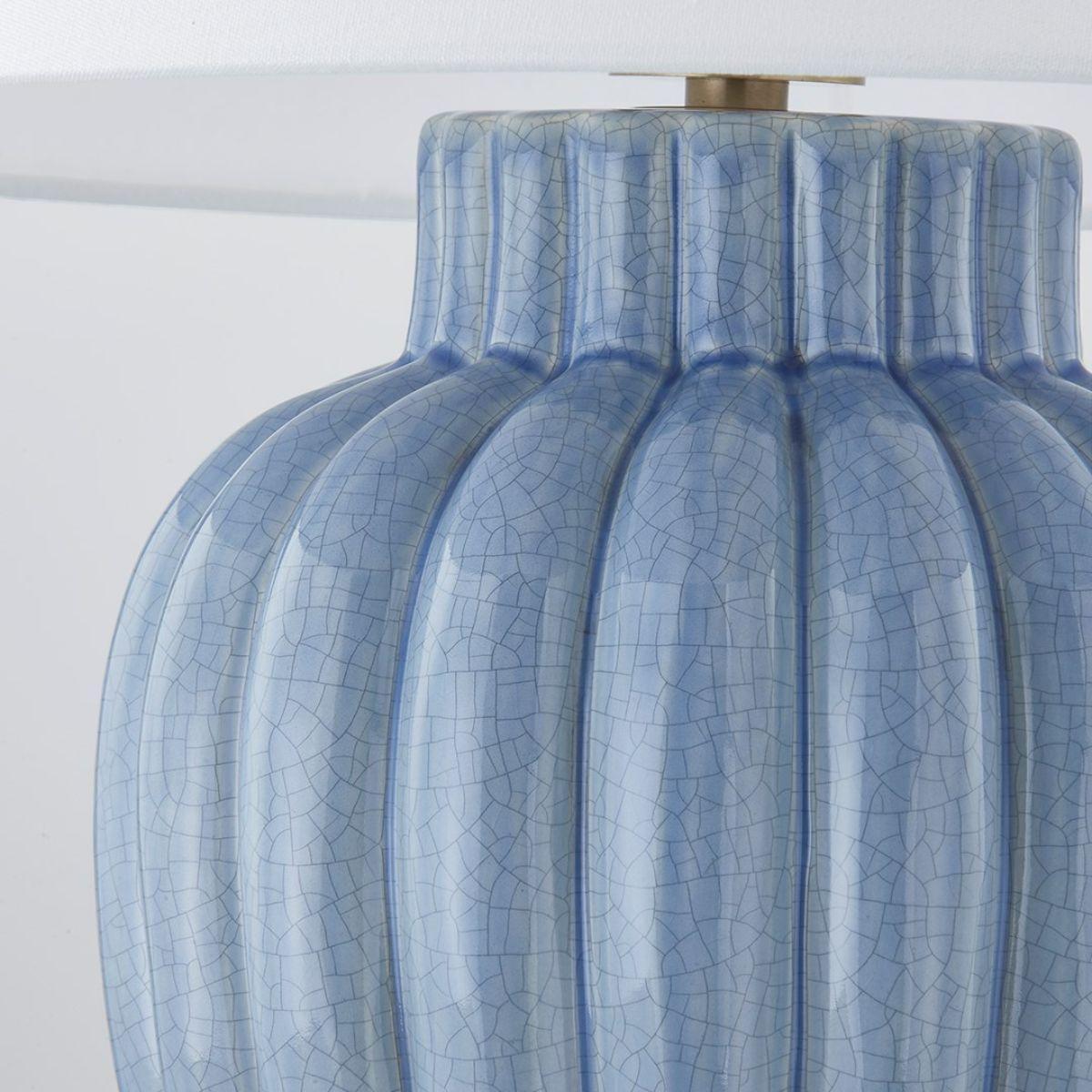 Clarendon Table Lamp Ceramic Ariel Okin Blue with Aged Brass Accents - Bees Lighting
