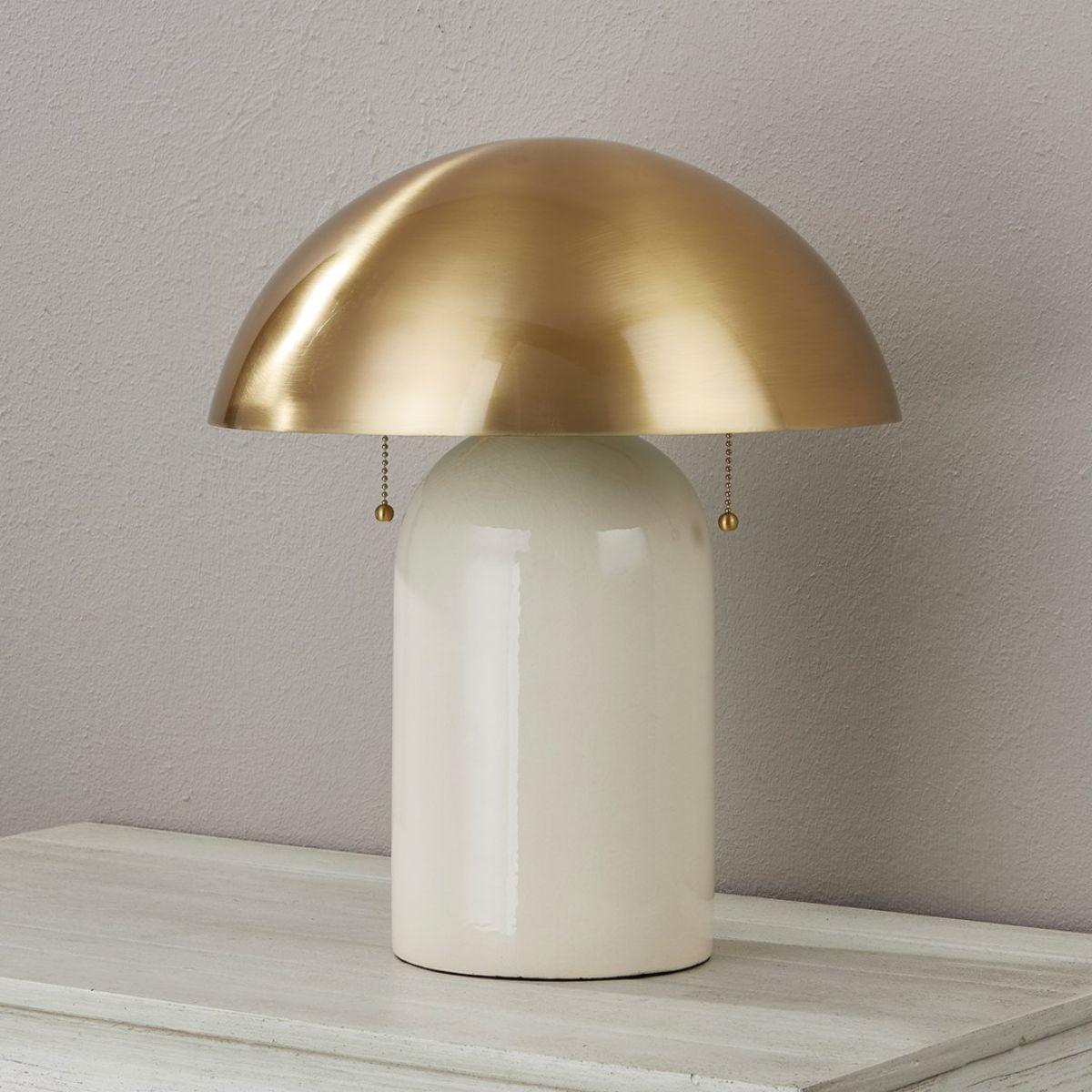Gaia 2 Lights Table Lamp Ceramic Ivory Crackle with Aged Brass Accents - Bees Lighting