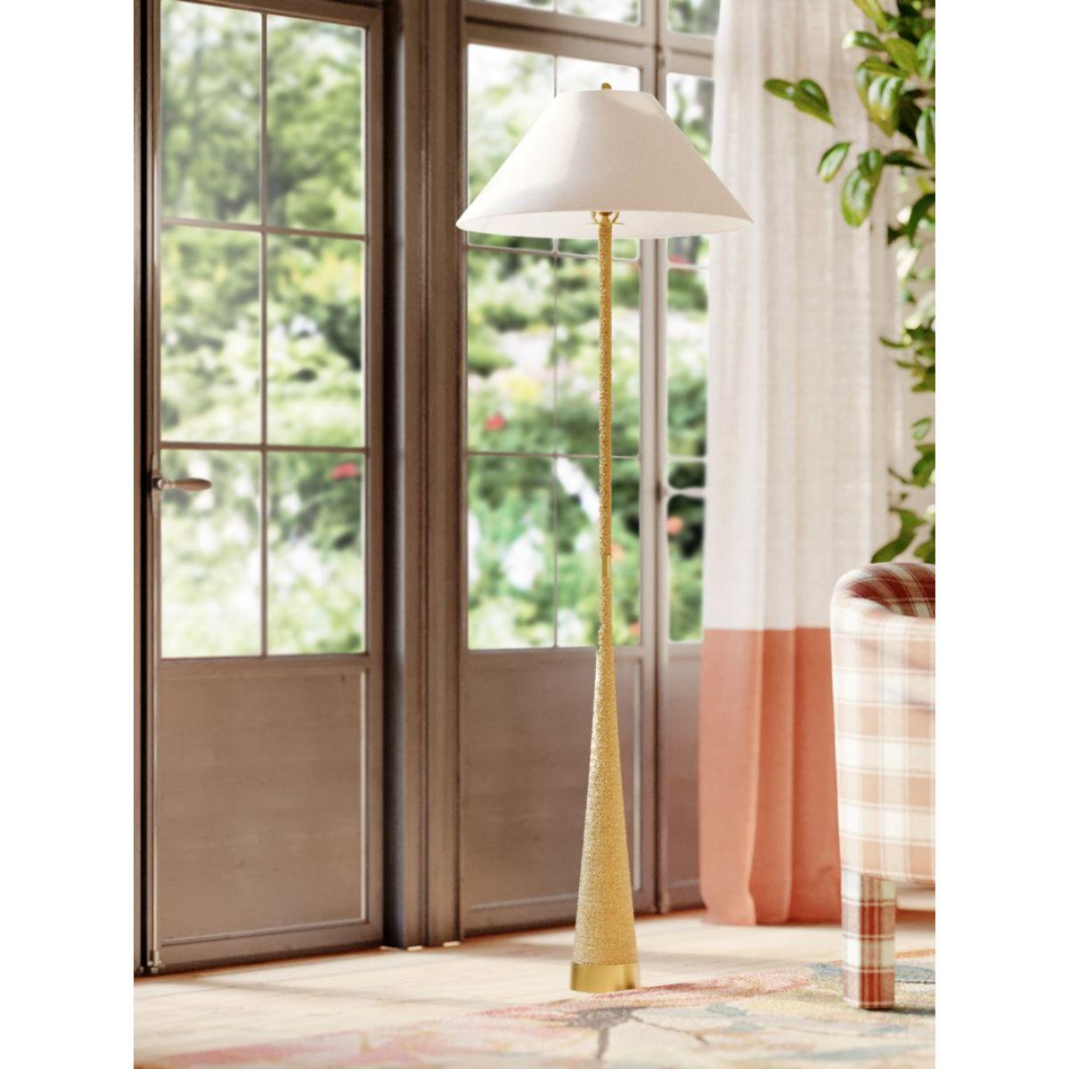 Indie Floor Lamp Natural Raffia and Aged Brass Finish - Bees Lighting