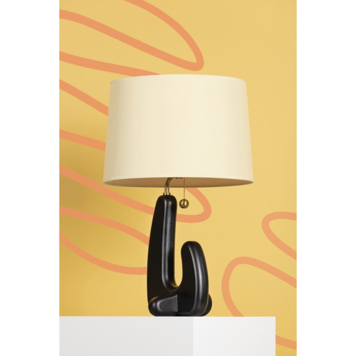 Regina Table Lamp Blackened Wood Base with Aged Brass Accents