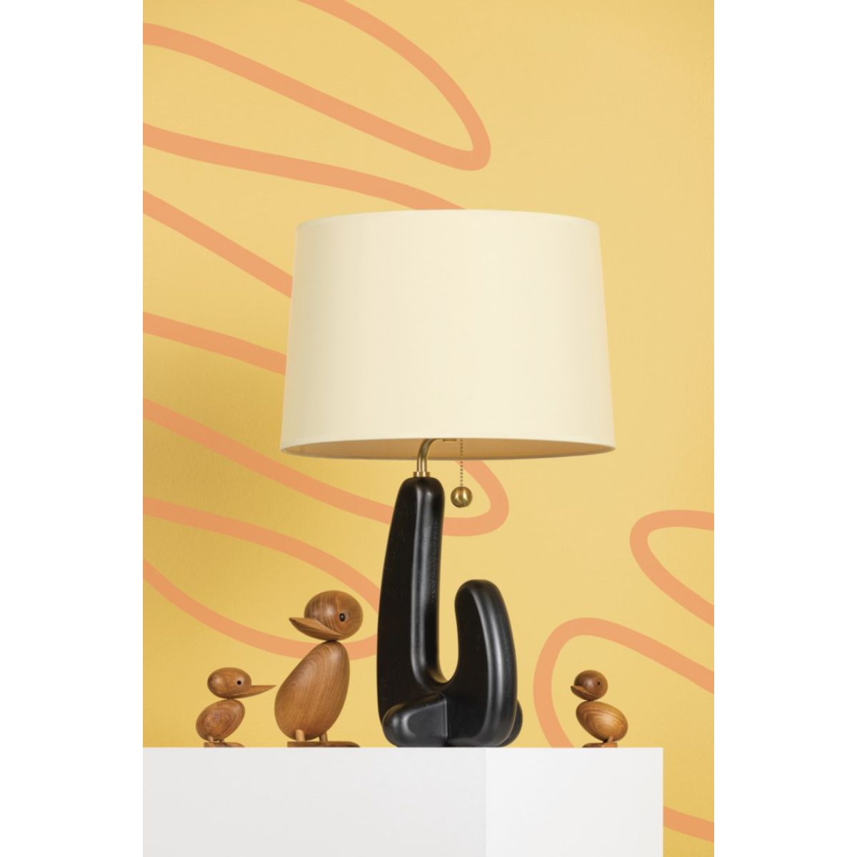 Regina Table Lamp Blackened Wood Base with Aged Brass Accents - Bees Lighting