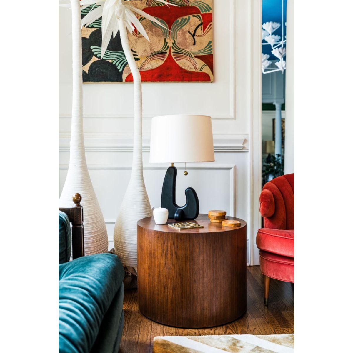 Regina Table Lamp Blackened Wood Base with Aged Brass Accents - Bees Lighting