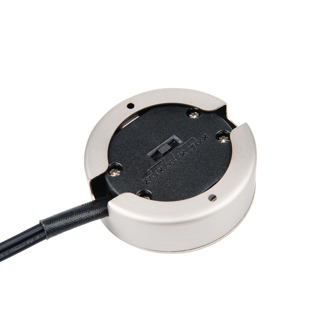 120V 3-CCT LED Puck Light With Plug Cord, Brushed Nickel - Bees Lighting