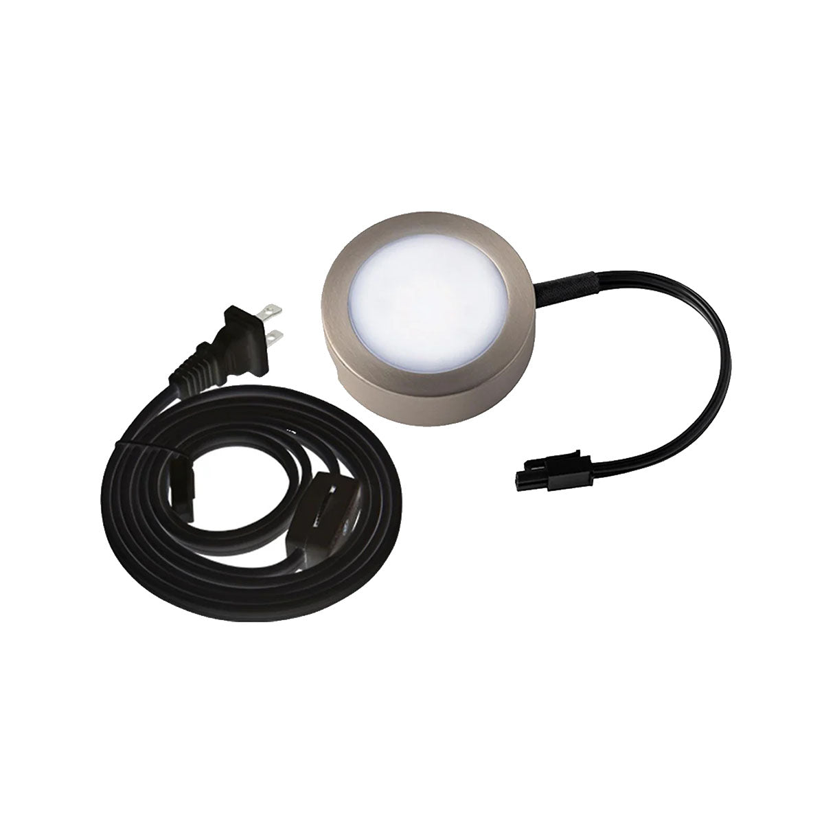 120V 3-CCT LED Puck Light, 290Lm. Plug-in Cord, 27K|30K|35K, Brushed Nickel