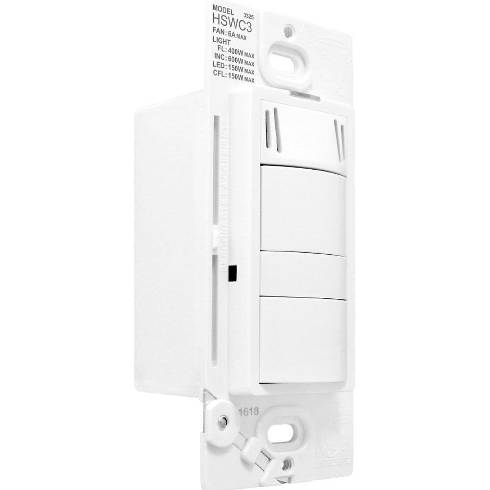 Humidity Sensor Fan Control with Light Switch 6A, 120V, White