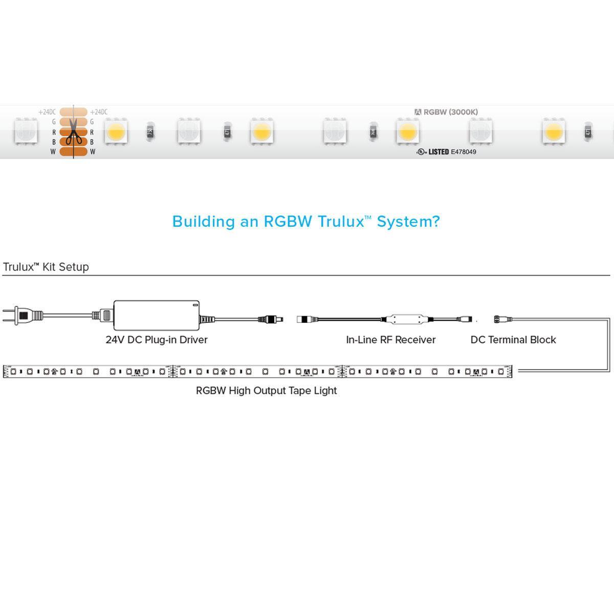 Trulux High Output LED Strip Light Kit, 16.4Ft Reel, RGB + 3000K, 240 Lm/Ft, 24V - Bees Lighting