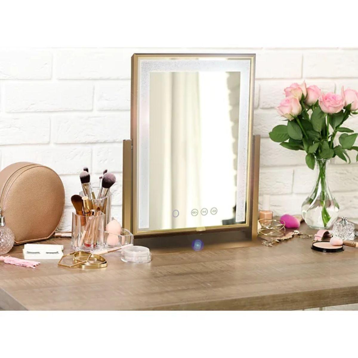 Hollywood 12 In. X 16 In. Tri-Color LED Make Up Mirror Bluetooth Speaker - Bees Lighting