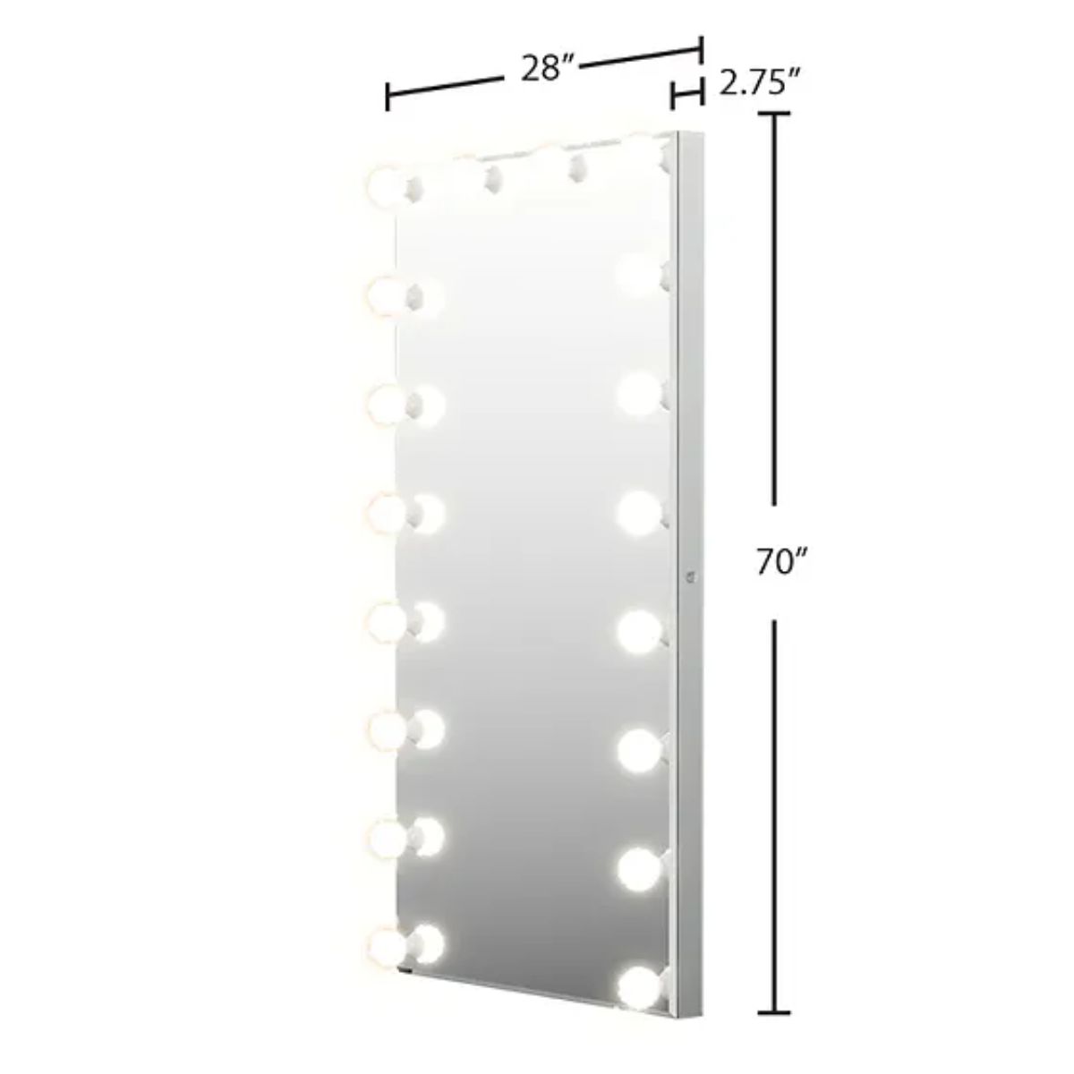 Hollywood 70 In. X 28 In. Tri-Color 12 LED Bulbs Make Up Mirror With White Frame And Touch On/Off Dimmer Function