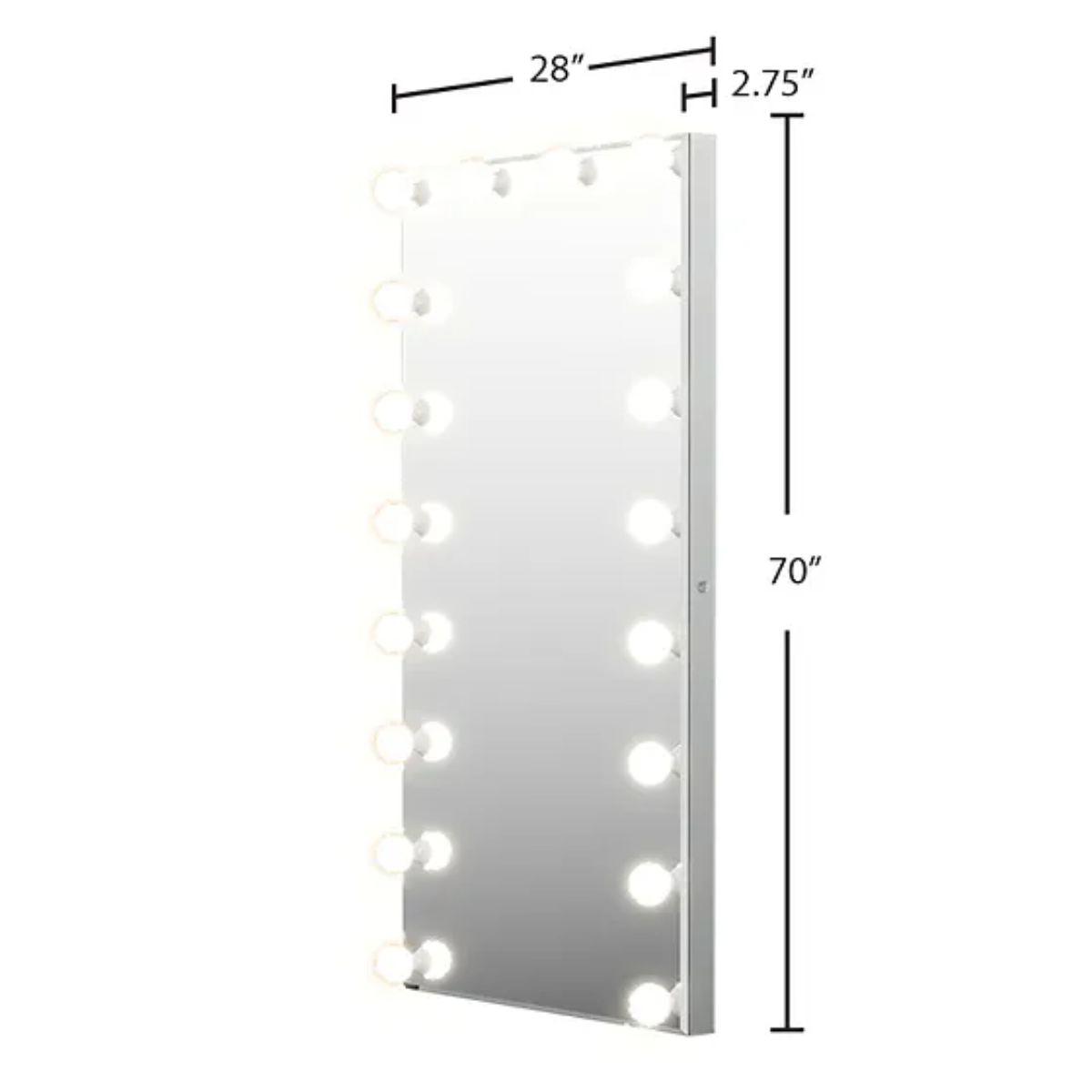 Hollywood 70 In. X 28 In. Tri-Color 12 LED Bulbs Make Up Mirror With White Frame And Touch On/Off Dimmer Function - Bees Lighting