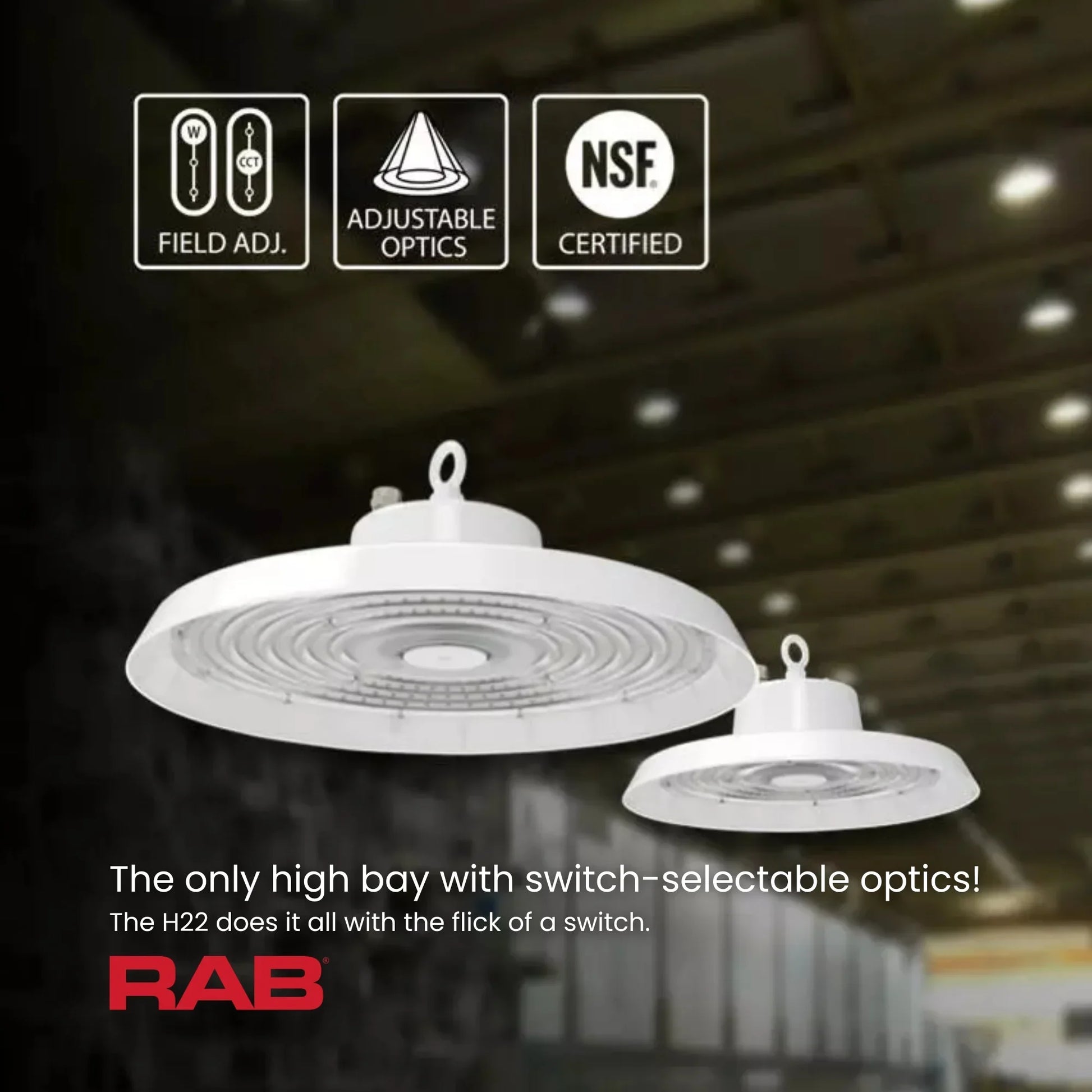 RAB Lighting - UFO High Bay Light, 22580Lumens, 150W, 30K/40K/50K, White, 120-277V | Bees Lighting