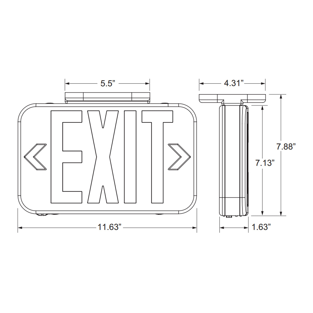 LED Exit Sign, 2 Single Face with Red/Green Letters, Black, Battery Included - Bees Lighting