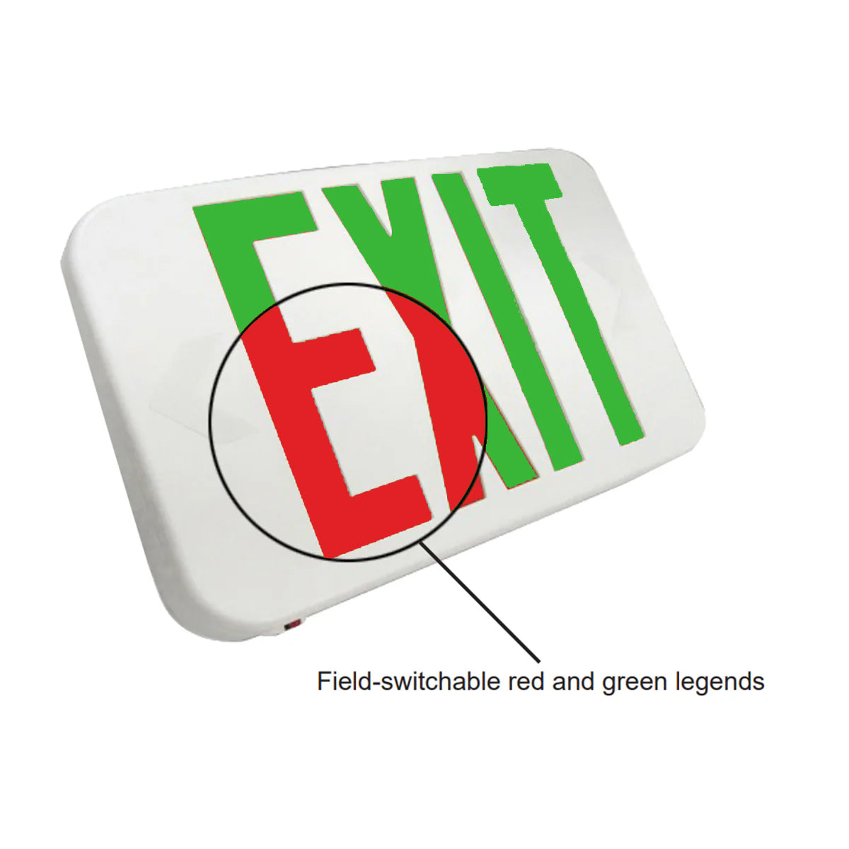 LED Exit Sign, 2 Single Face with Red/Green Letters, White, Battery Included - Bees Lighting