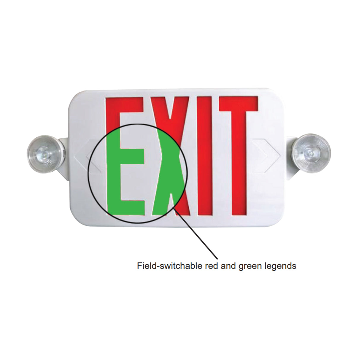 LED Combo Exit Sign, 2 Single Face with Red/Green Letters, Black, Battery Included, Remote Capable - Bees Lighting