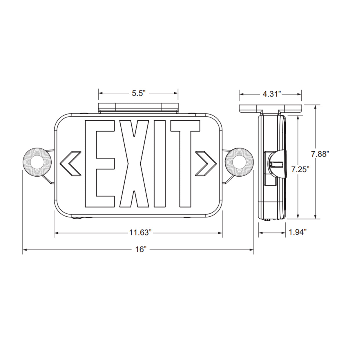 LED Combo Exit Sign, 2 Single Face with Red/Green Letters, Black, Battery Included, Remote Capable - Bees Lighting