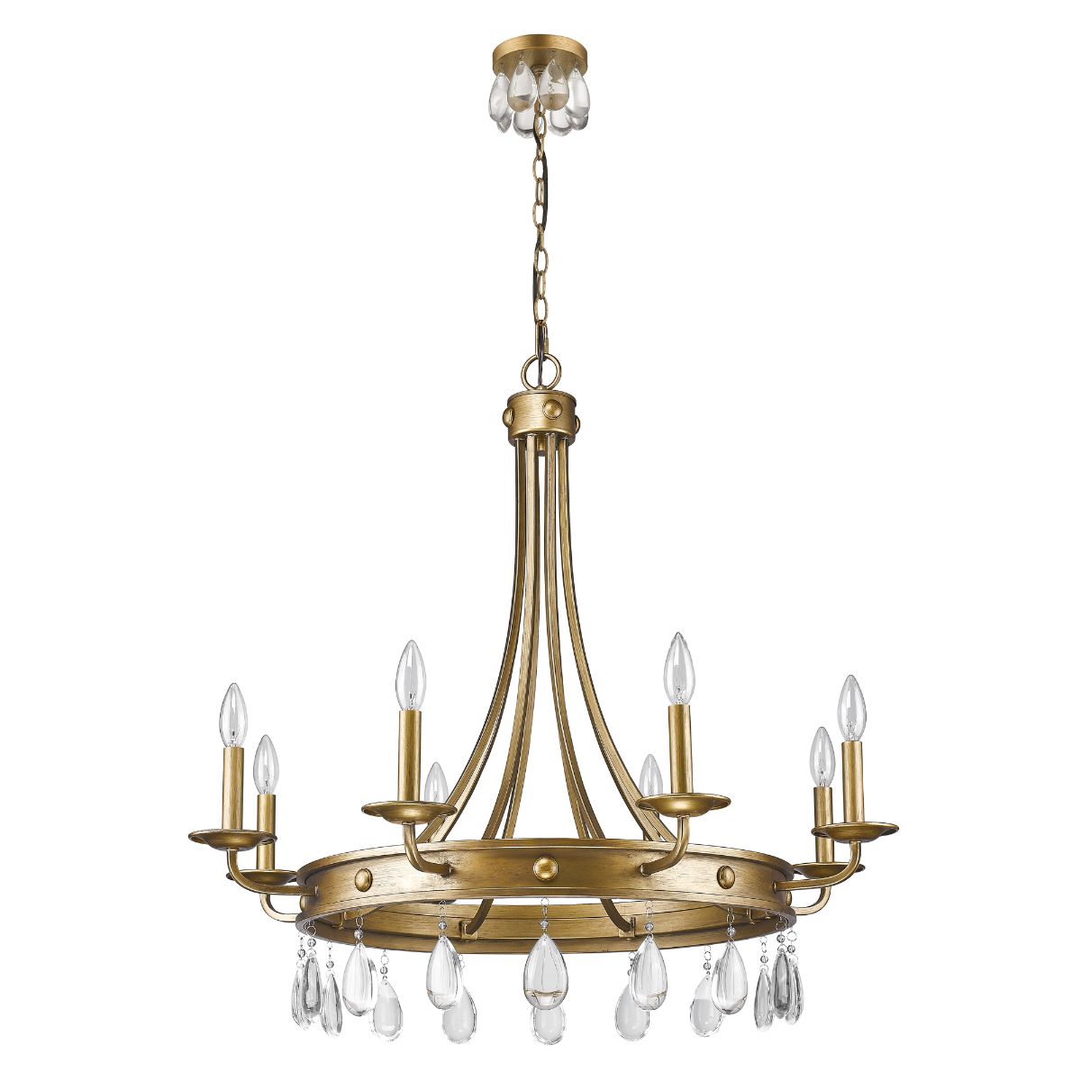 Krista 32 in. 8 Lights Chandelier with Crystal Accents and Studded Antique Gold Bands - Bees Lighting