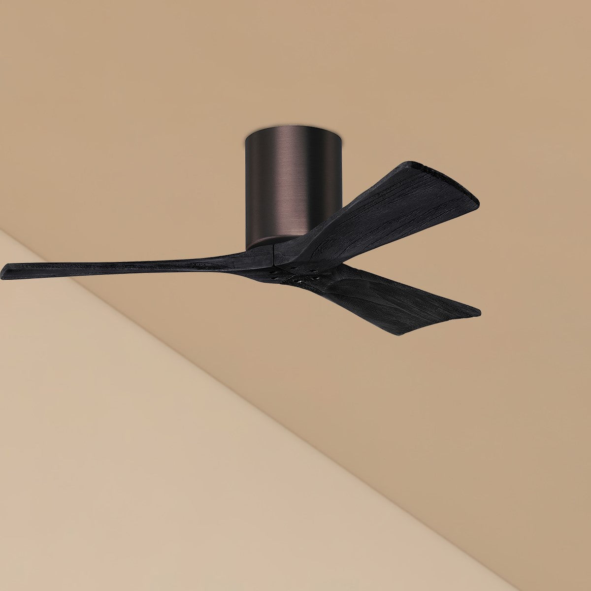 Irene 3-Blade 42 Inch Hugger Ceiling Fan with Remote, Brushed Bronze with Matte Black Blades - Bees Lighting