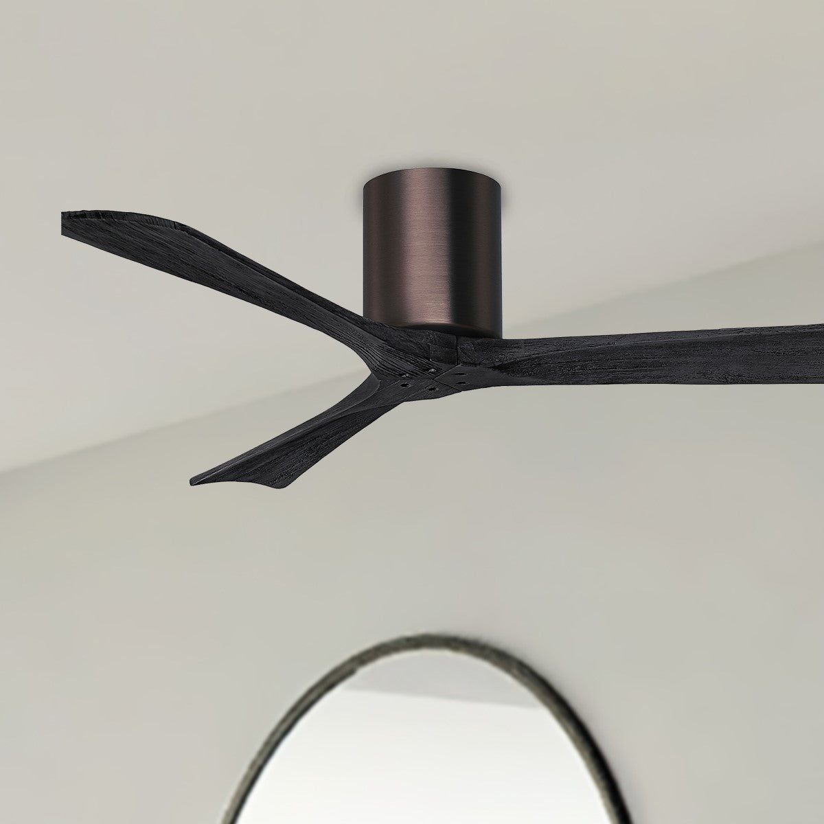 Irene 3-Blade 52 Inch Hugger Ceiling Fan with Remote, Brushed Bronze with Matte Black Blades - Bees Lighting