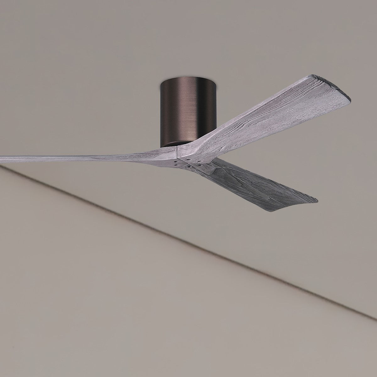Irene 3-Blade 60 Inch Hugger Ceiling Fan with Remote, Brushed Bronze with Barnwood Blades - Bees Lighting