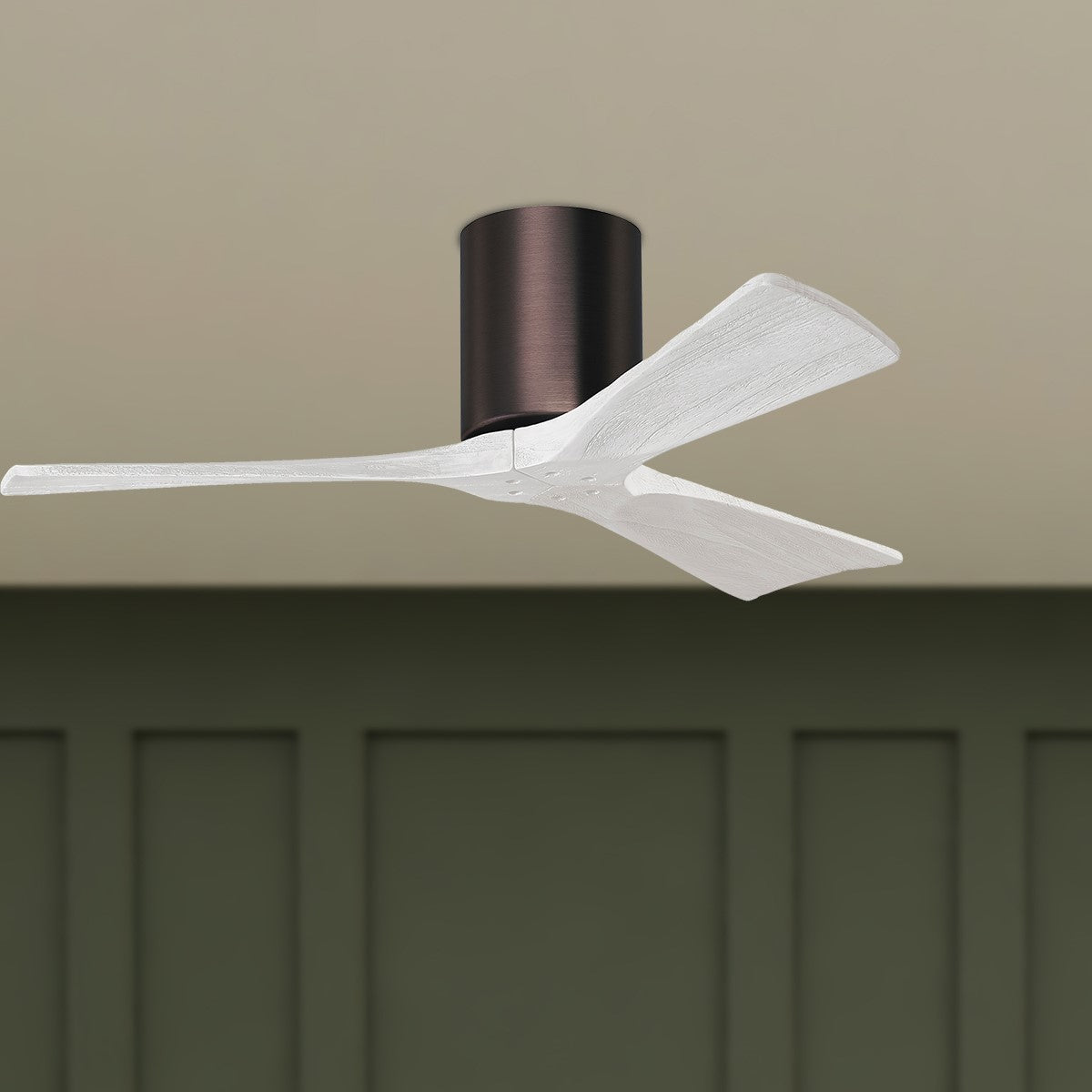 Irene 3-Blade 42 Inch Hugger Ceiling Fan with Remote, Brushed Bronze with Matte White Blades - Bees Lighting