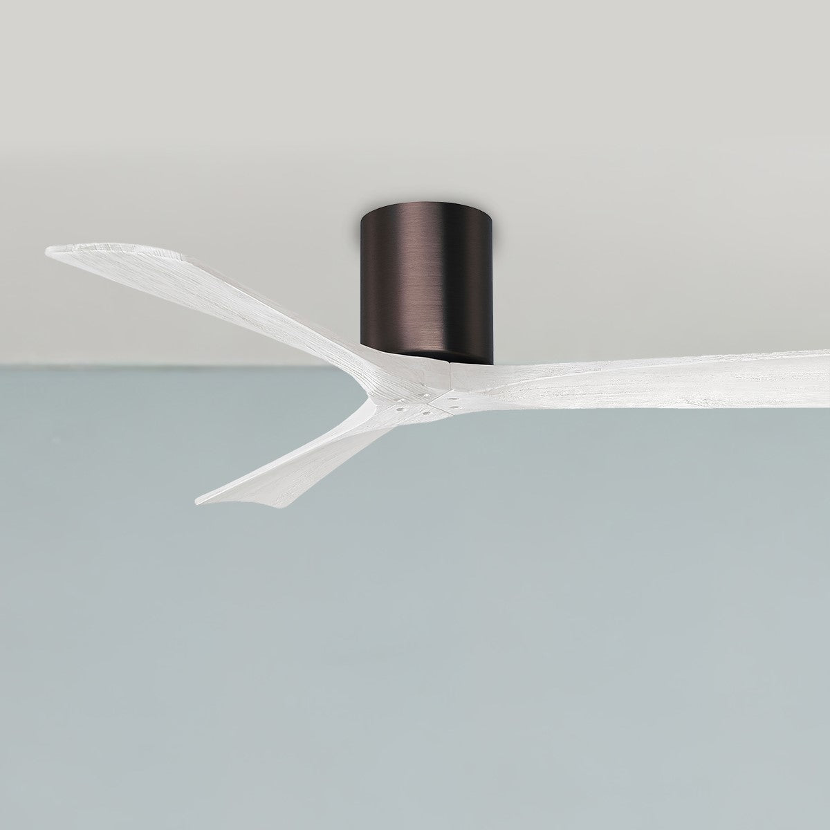 Irene 3-Blade 52 Inch Hugger Ceiling Fan with Remote, Brushed Bronze with Matte White Blades - Bees Lighting