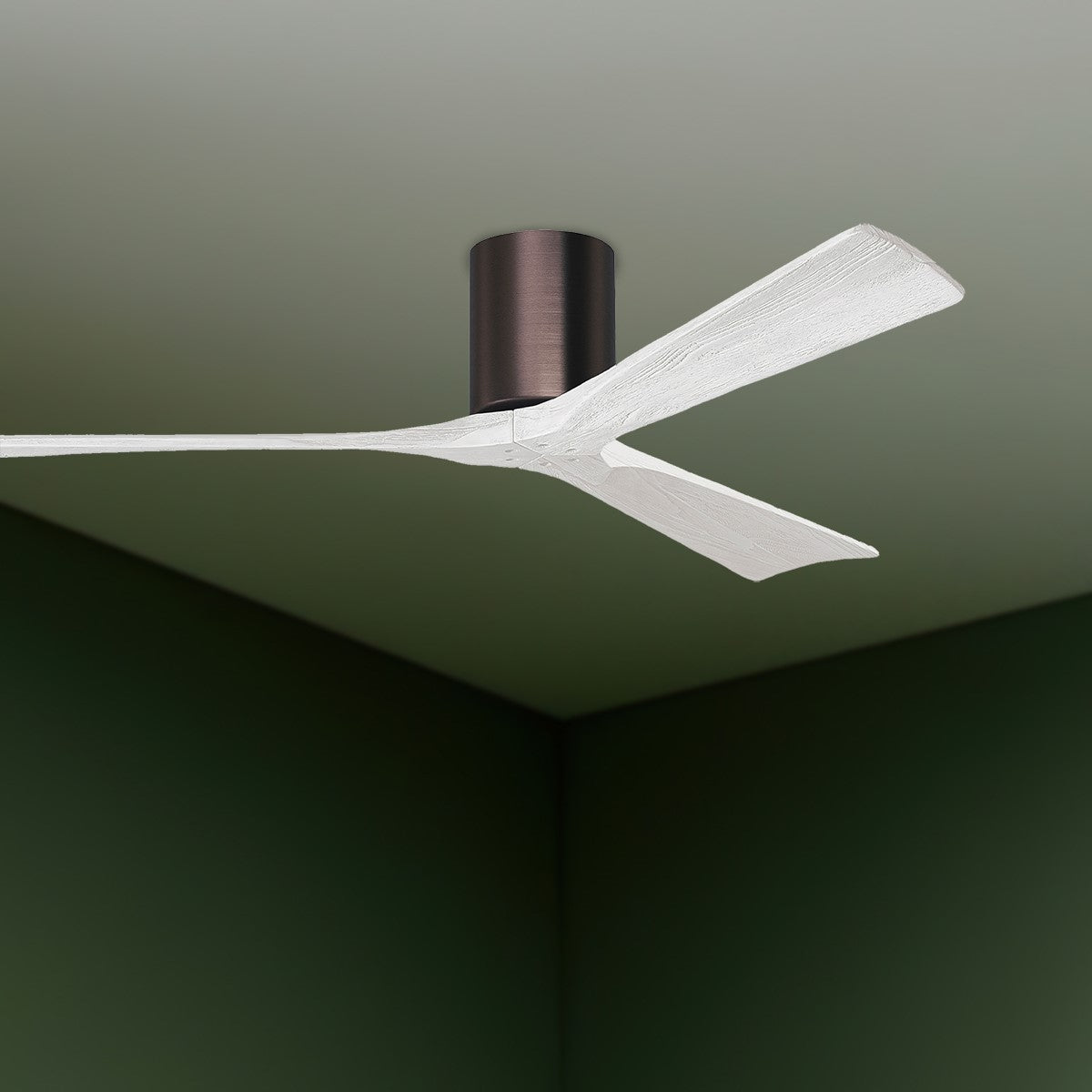 Irene 3-Blade 60 Inch Hugger Ceiling Fan with Remote, Brushed Bronze with Matte White Blades - Bees Lighting