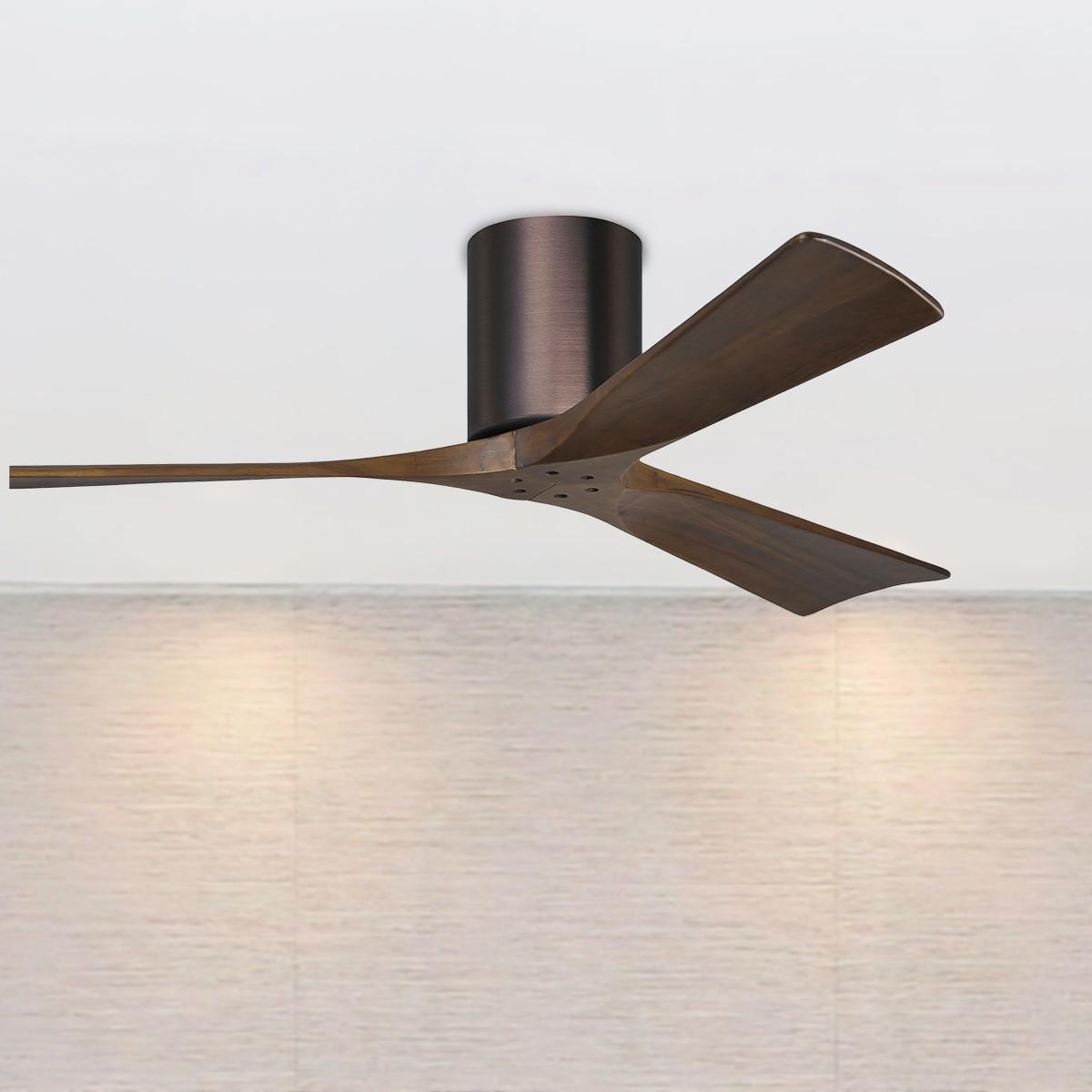Irene 3-Blade 52 Inch Hugger Ceiling Fan with Remote, Brushed Bronze with Walnut Blades - Bees Lighting
